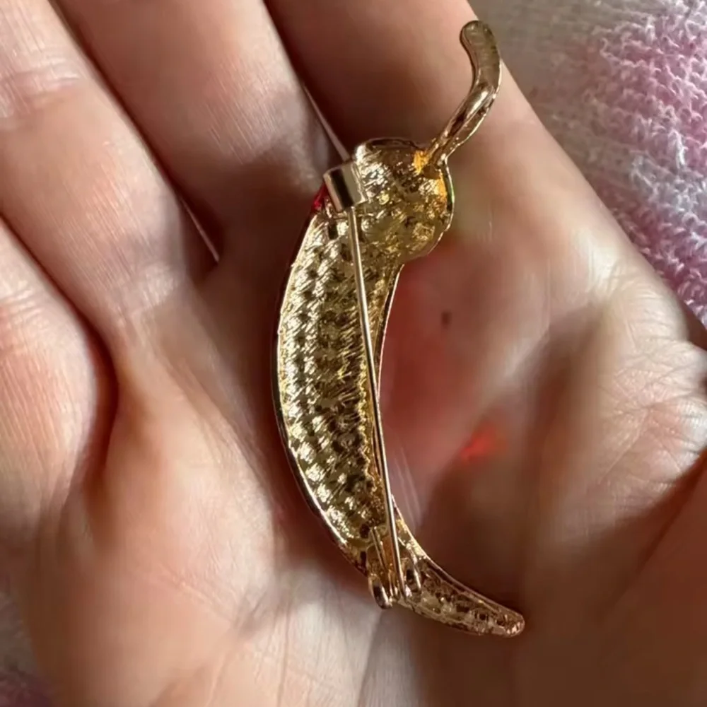 Red Chili Pepper Gold Brooch
